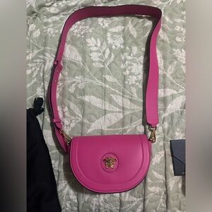 Authentic Versace Fuchsia Crossbody Bag with Gold Accents